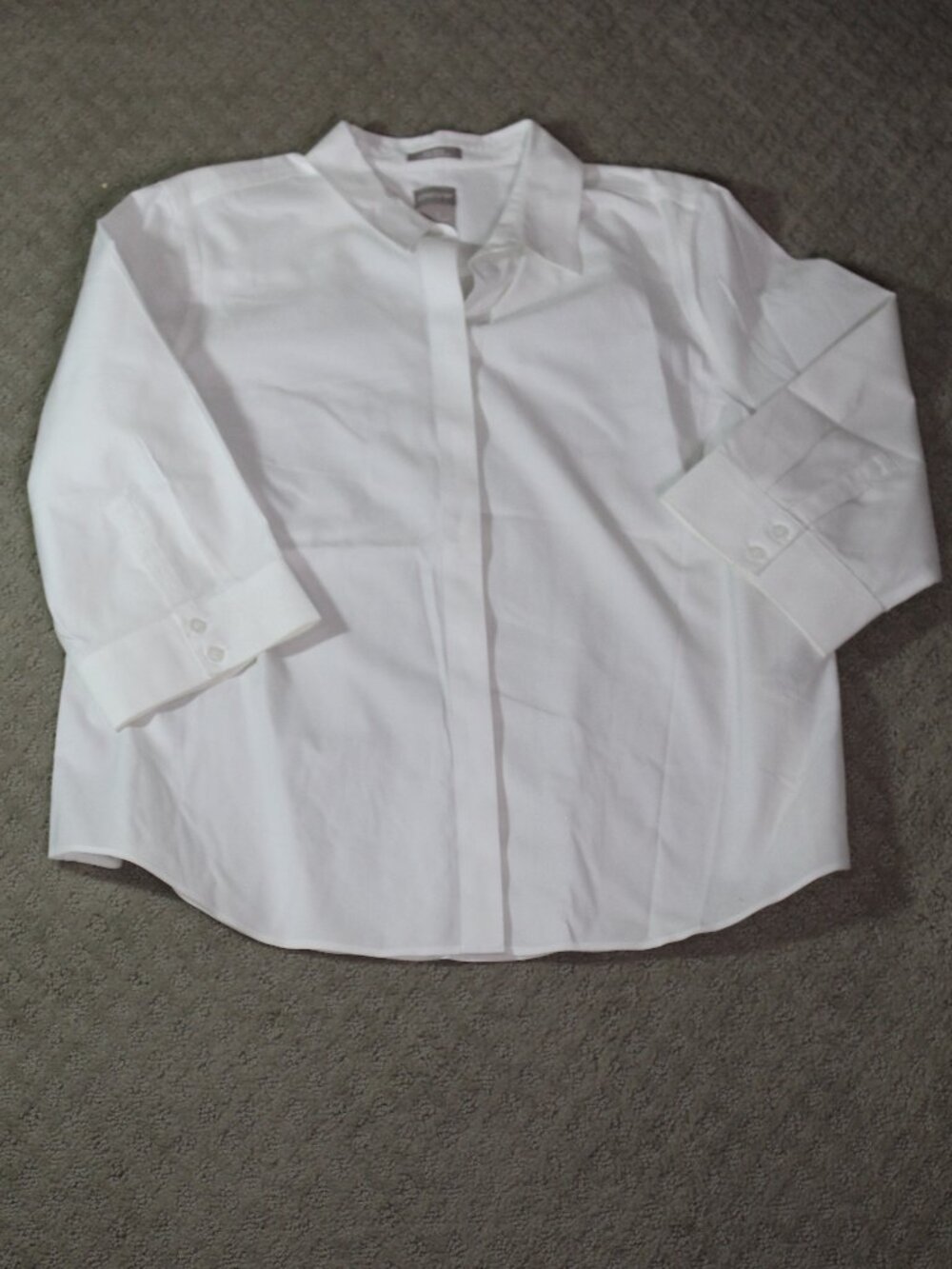Chico's Size 3 / 16 White No Iron Stain Shield 3/4 Sleeve Button Up Blouse
